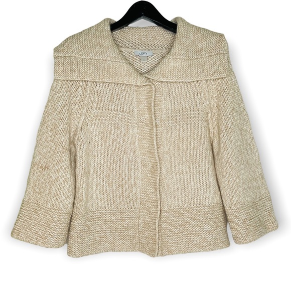 LOFT Sweaters - LOFT Oatmeal Wool Alpaca Blend Oversized Cowl Neck Cardigan Sweater Size Medium